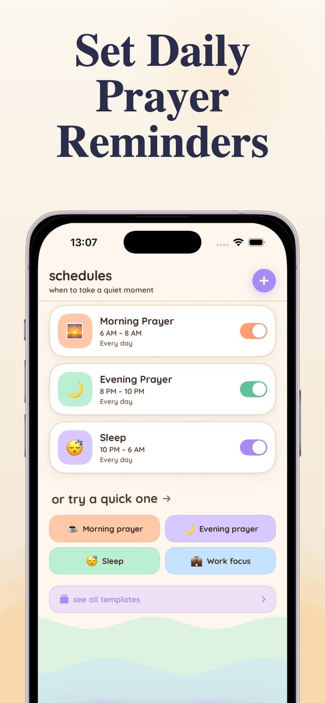 Set daily prayer reminders and schedules
